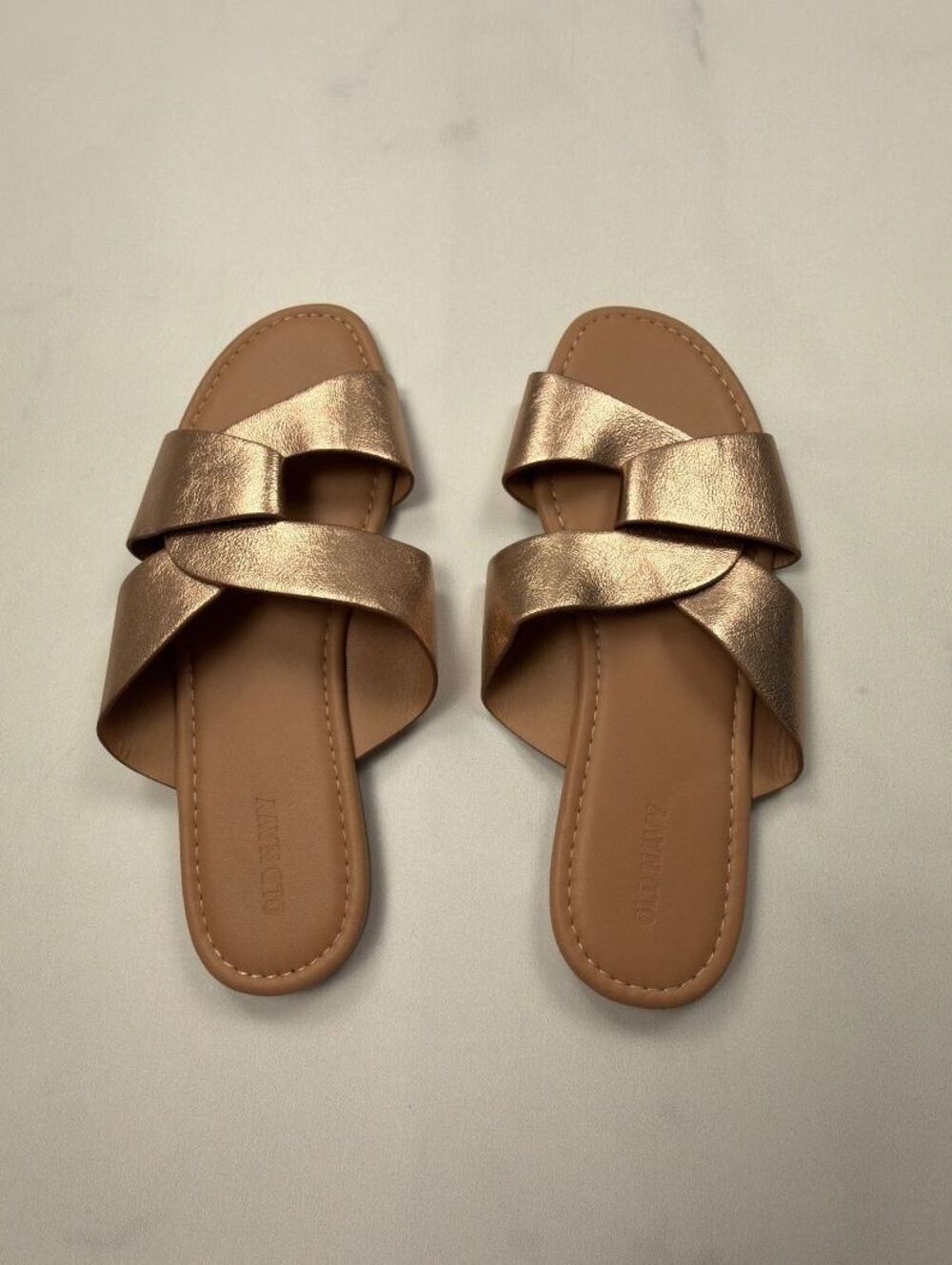 Old Navy Metallic Slide Sandal Gold 2000s Minimalist - Womens 8